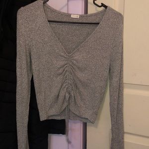 Garage Gray Ruched Long Sleeve Crop Top
